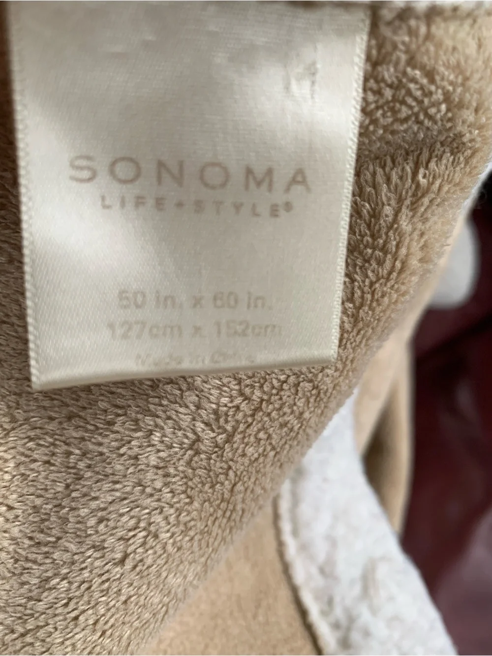 Sonoma Reversible Sherpa Blanket in Cream and Tan 50x60”